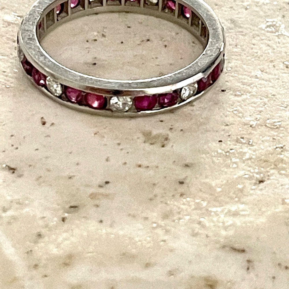 Diamond And Ruby Platinum Ring Eternity Band - image 3